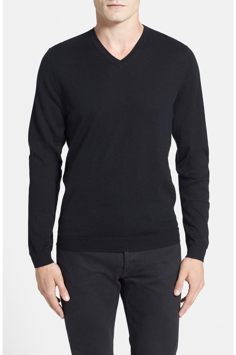 Trim Fit V-Neck Sweater, Main, color, BLACK