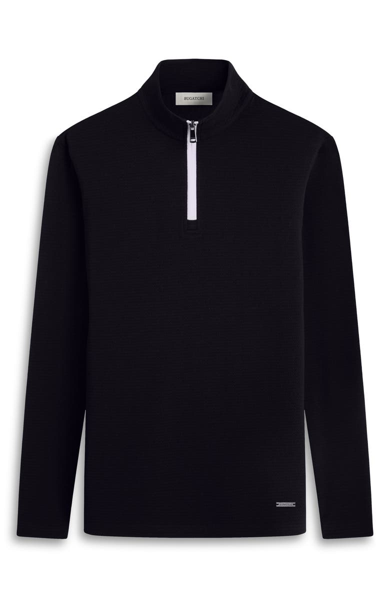Bugatchi Waffle Knit Quarter Zip Performance Pullover, Alternate, color, Black
