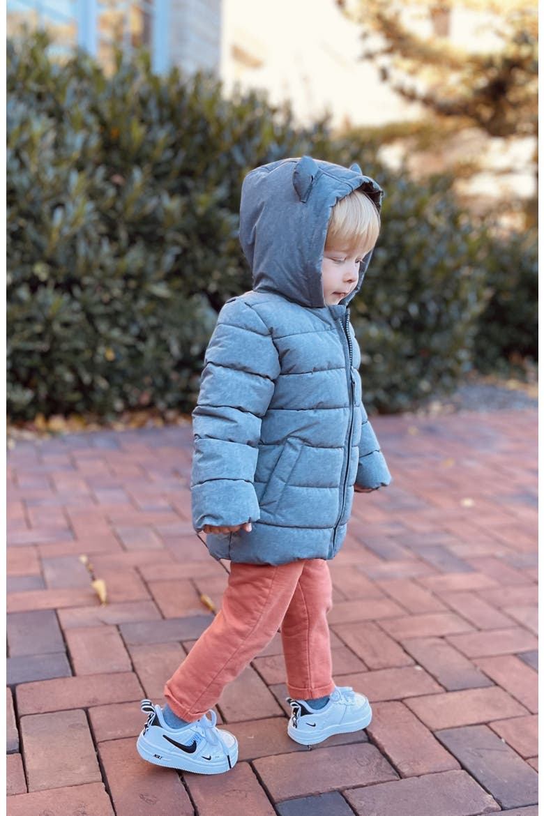 Bear Fleece Hooded Puffer Jacket, Alternate, color, Gray Textured
