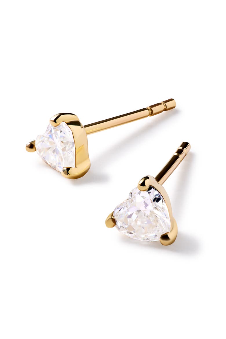 Solid Yellow Gold - Diamond Heart Studs, Alternate, color, Gold