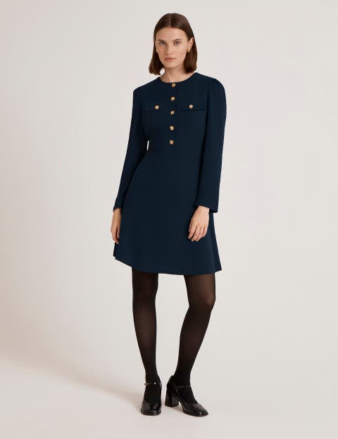 Evie Long Sleeve Crepe Short Dress