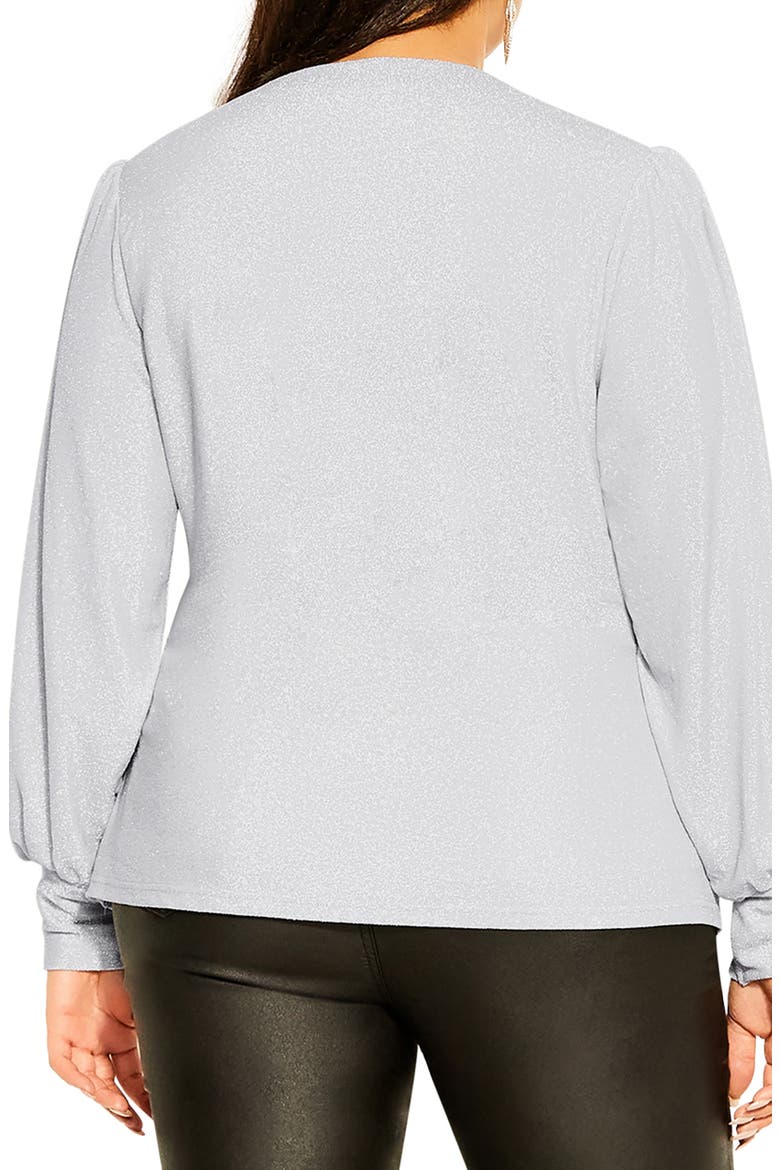 Glowing Shimmer Faux Wrap Top, Alternate, color, SILVER