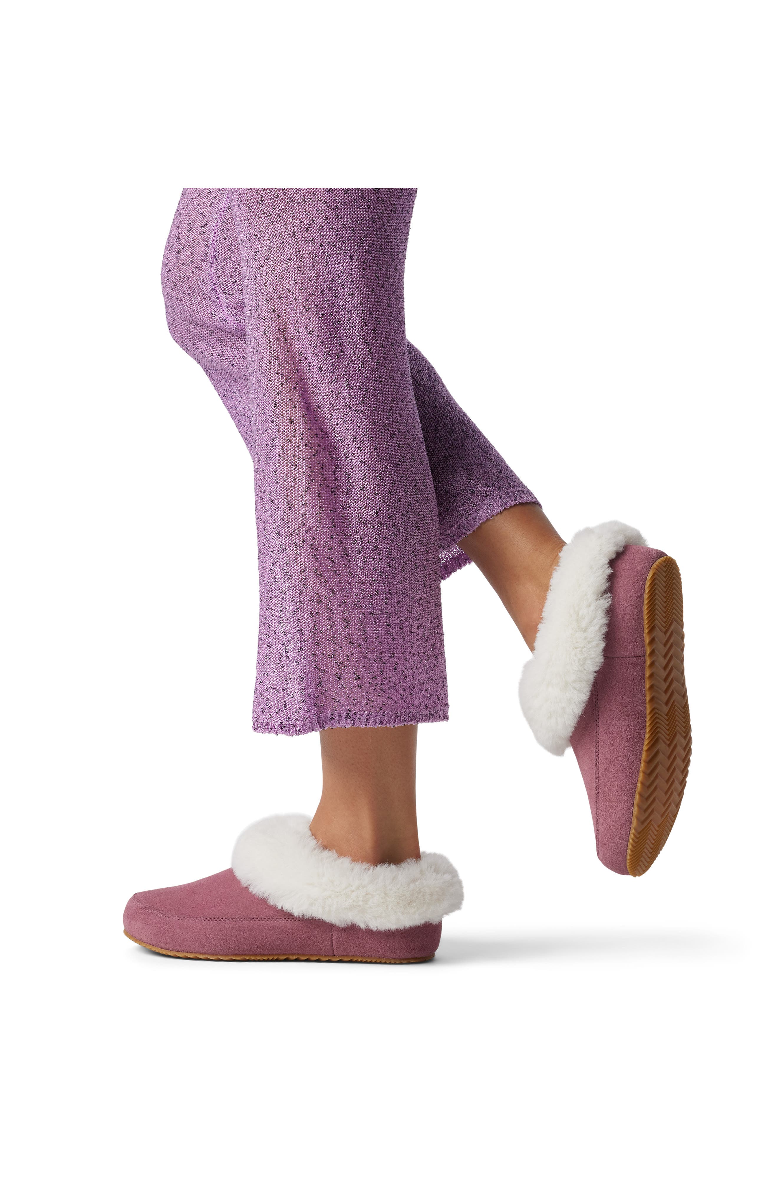 SOREL Go Coffee Run Faux Fur Slipper, Alternate, color, Antique Mauve/ Natural