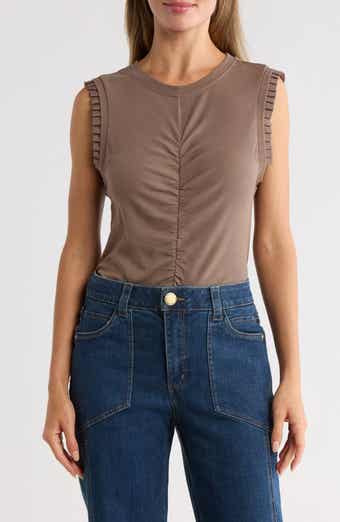 Democracy Ruched Rib Mixed Media Knit Top