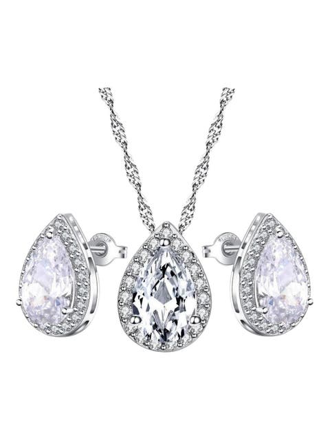 Teardrop Crystal Necklace and Teardrop Crystal Earring Set