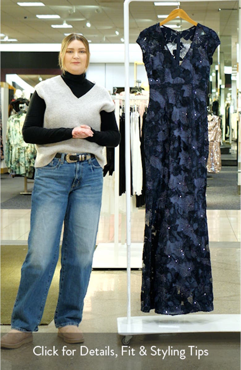 Flower Embroidered Cap Sleeve Gown, sales video thumbnail