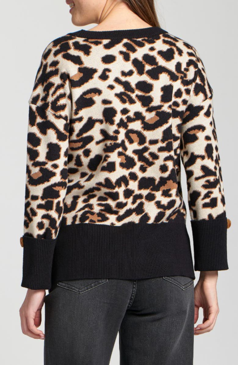 APNY Leopard Jacquard Sweater, Alternate, color, Latte Multi