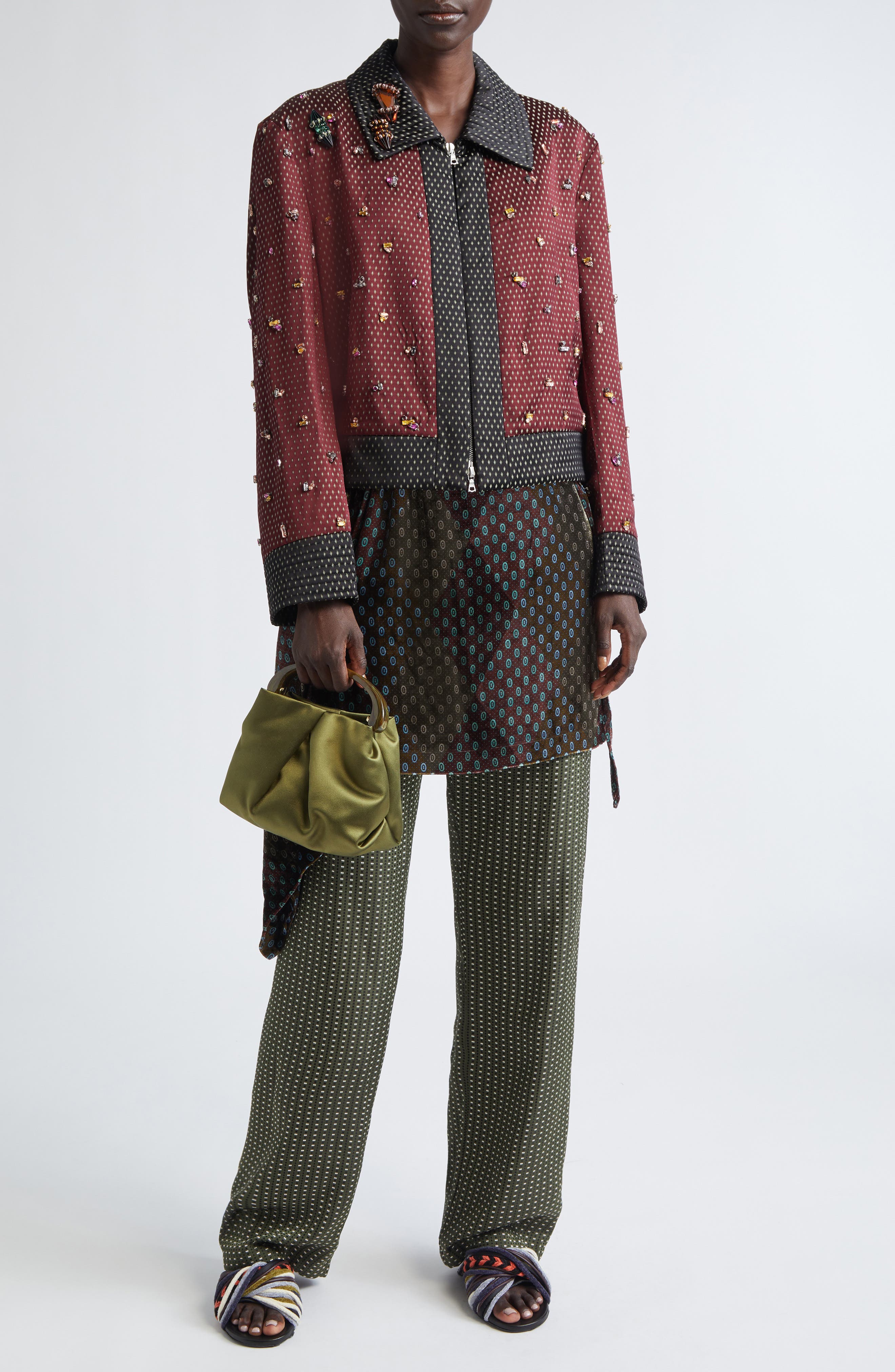 Dries Van Noten Pritty Mixed Print Satin Skirt Pants (Women ...