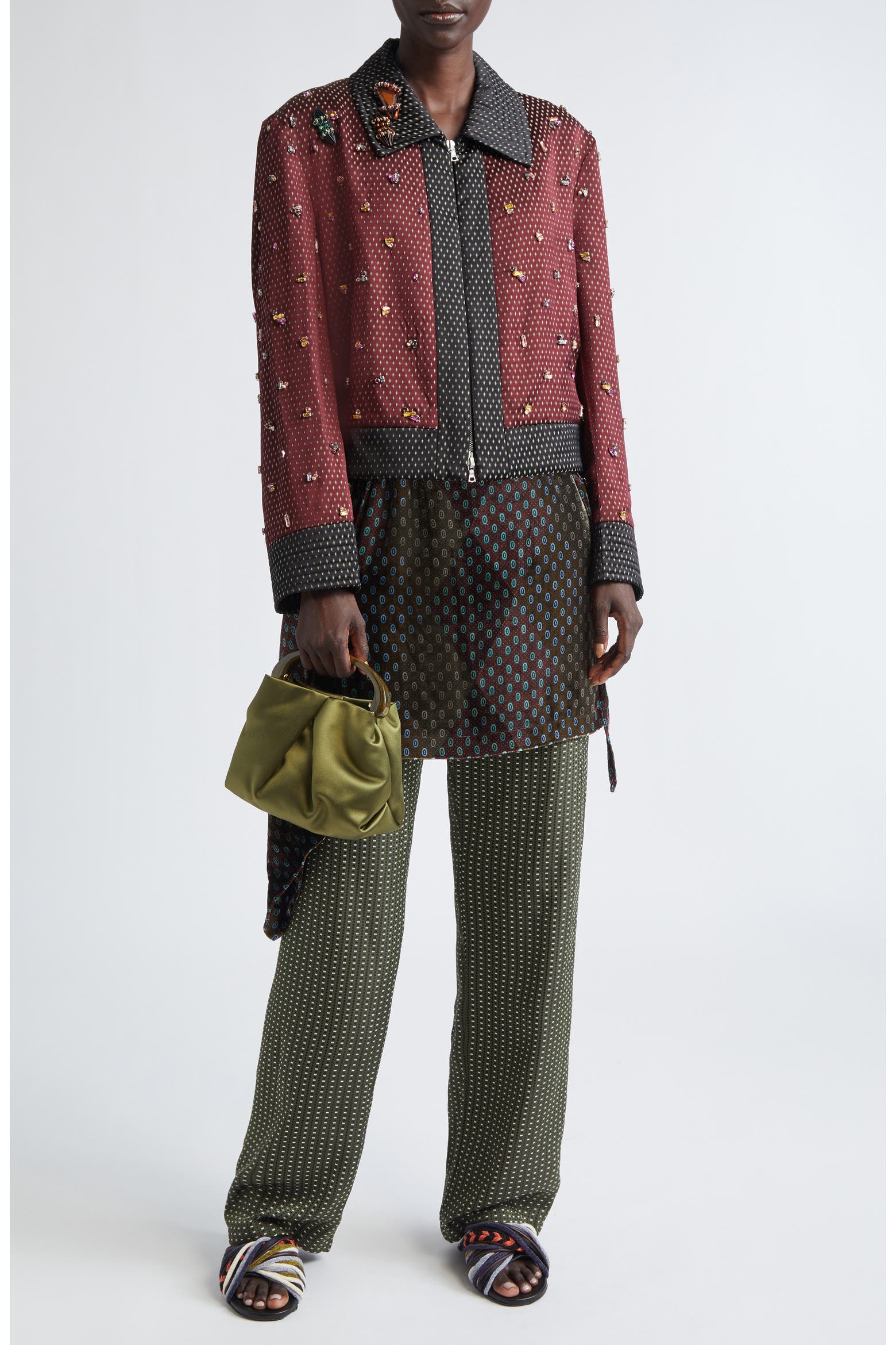 Pritty Dries Van Noten Pritty Mixed Print Satin Skirt Pants (Women ...