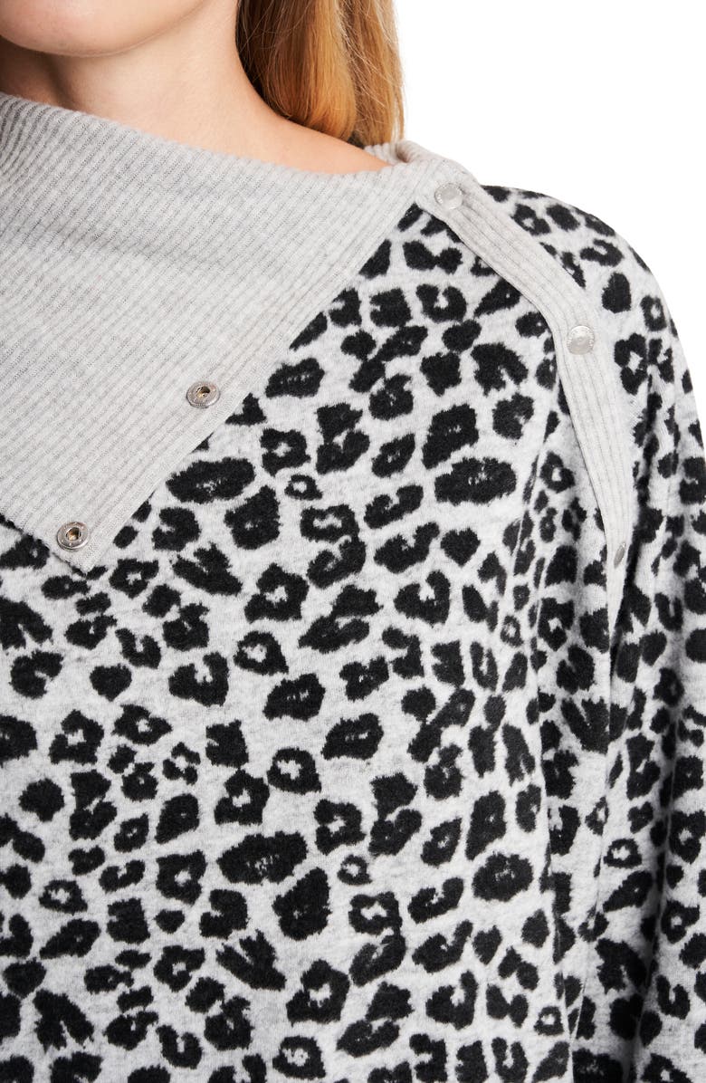 Vince Camuto Leopard Jacquard Foldover Neck Brushed Top, Alternate, color,