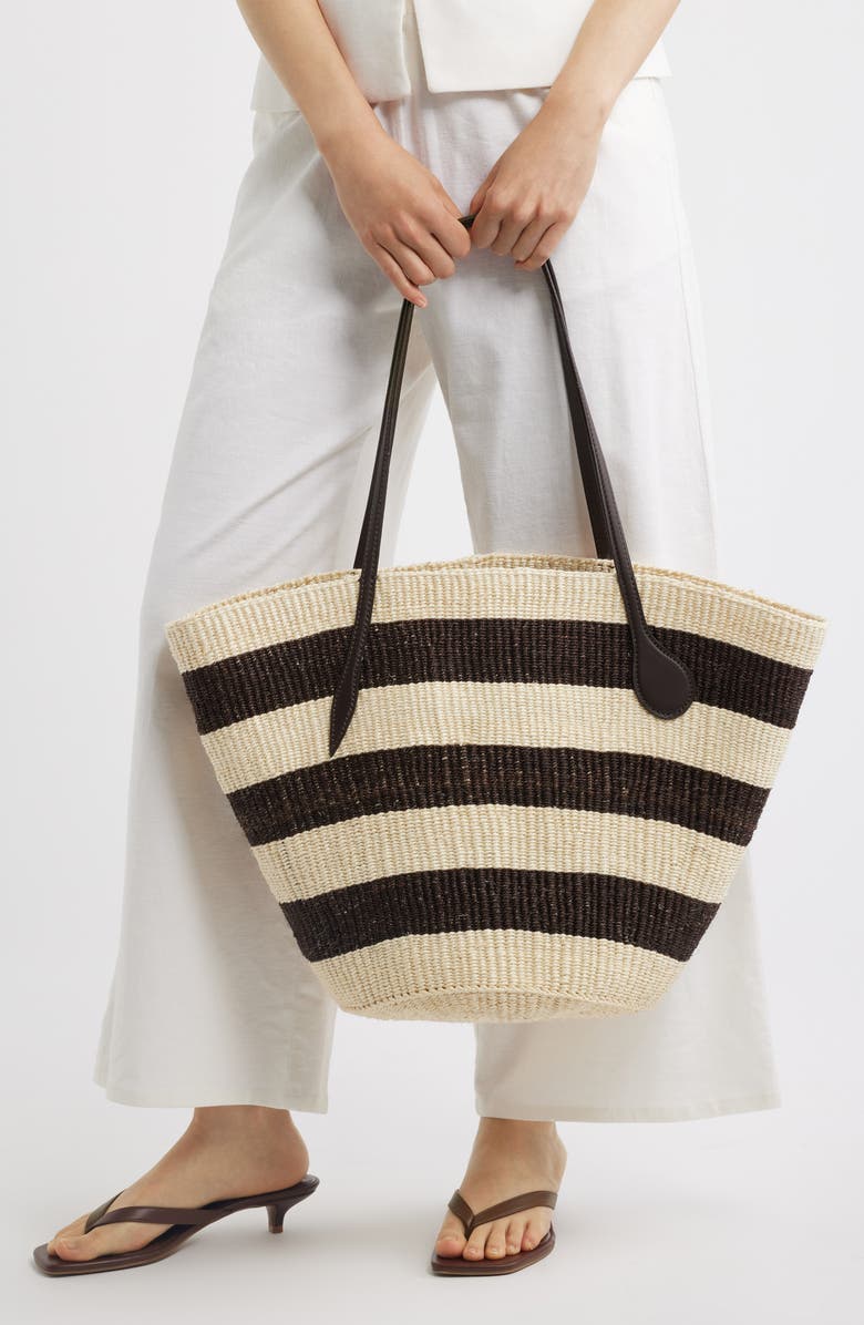 LIFFNER Straw Basket Tote, Alternate, color, Dark Brown/ Cream