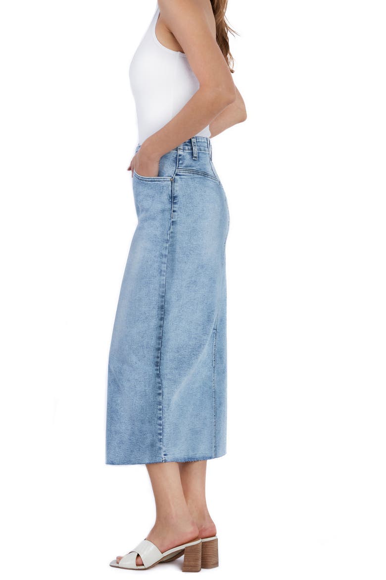 Asymmetric Waist Denim Midi Skirt, Alternate, color, MIST BLUE
