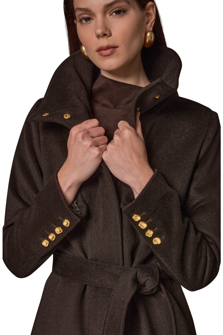 Belted Funnel Neck Wool Blend Coat, Alternate, color, CHOCOLATE