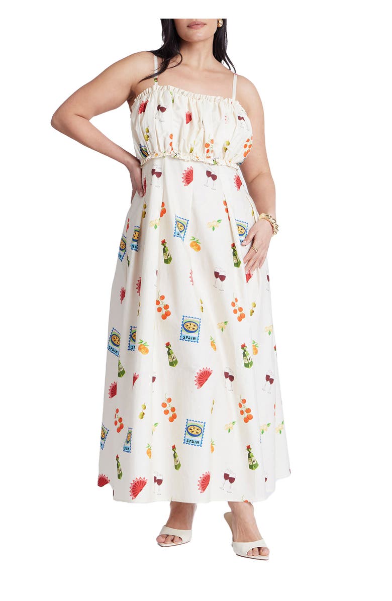 ELOQUII Shirred Bodice Ruffle Maxi Dress, Main, color, 