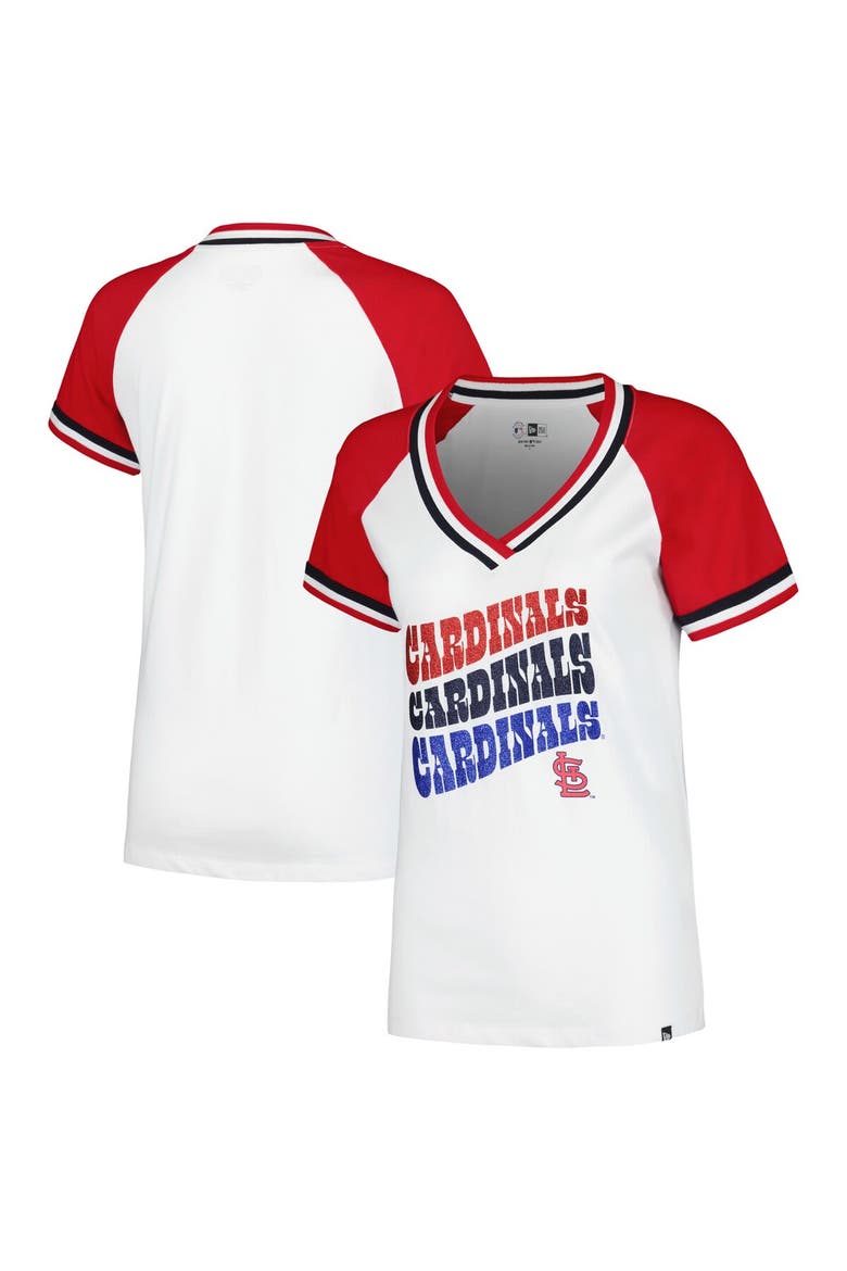 Women's New Era White St. Louis Cardinals Jersey Double Binding Raglan V-Neck T-Shirt, Alternate, color, White
