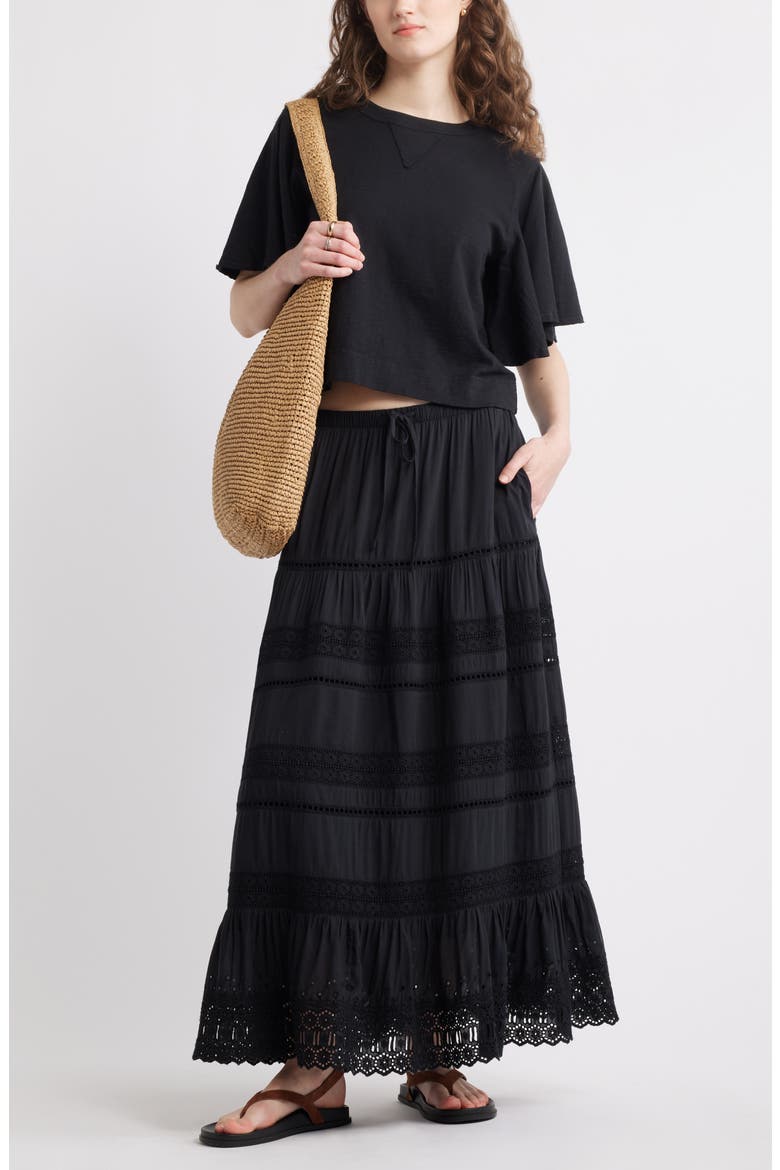 Lace Inset Maxi Skirt, Alternate, color, BLACK