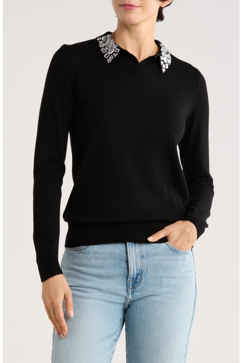Embellished Collar Polo, Main, color, BLK