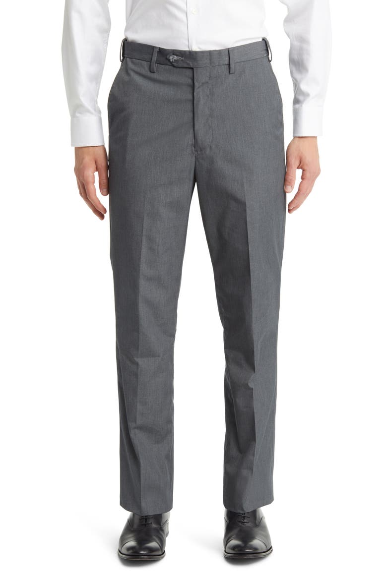 Prim Self Sizer Waist Flat Front Poplin Trousers, Main, color, GREY