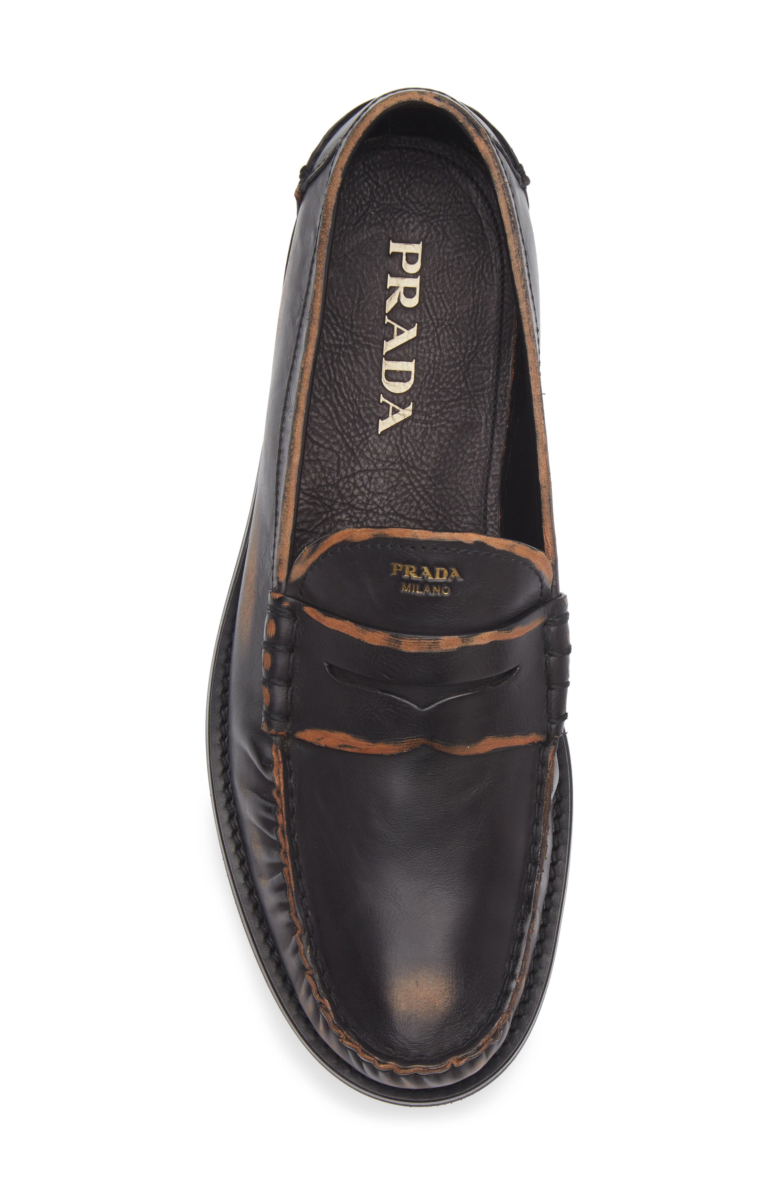 Antiqued Leather Loafer, Alternate, color, NERO/ CUOIO