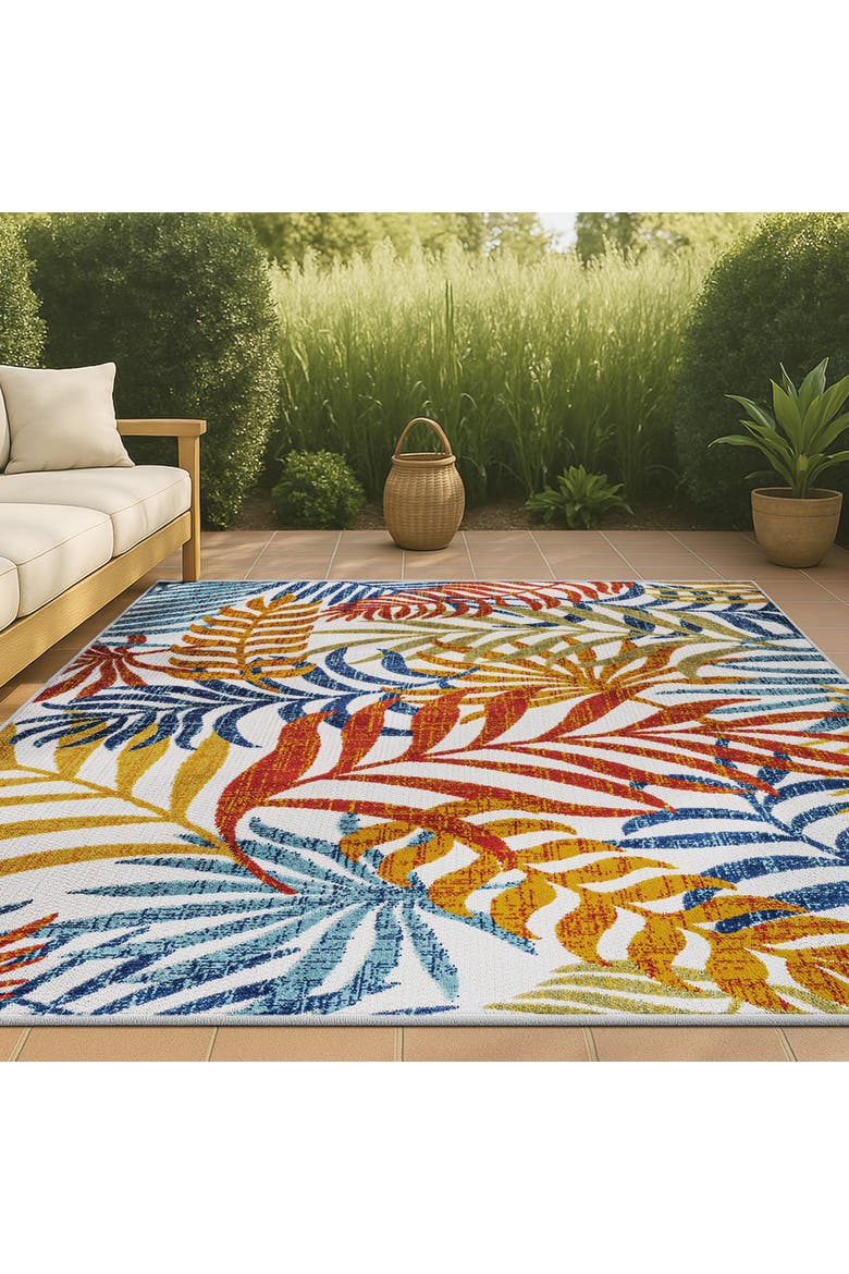 Tropics Palm Leaves Indoor/Outdoor Rug, Alternate, color, Cream/Orange