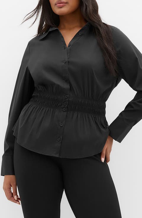 Shirred Waist Button-Up Shirt