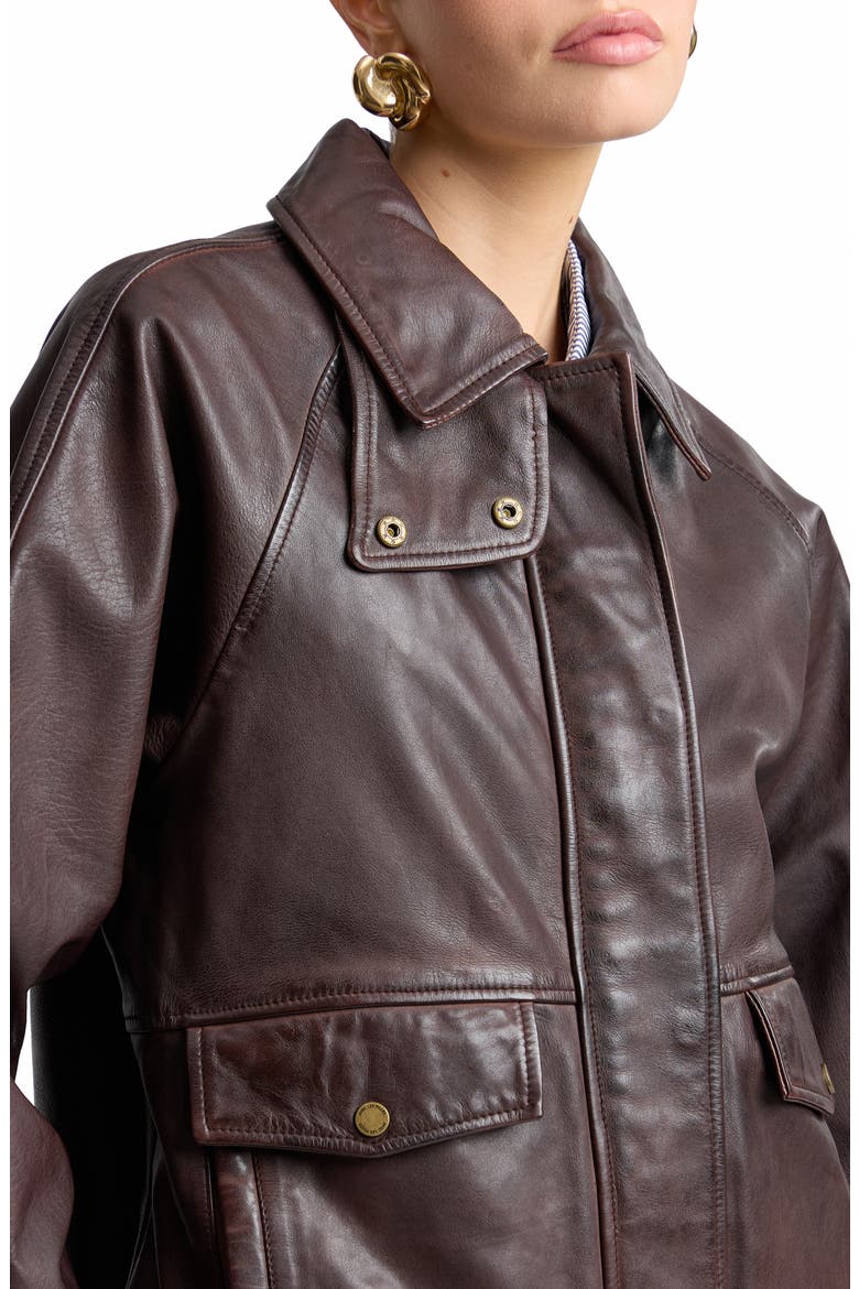 Oversize Leather Bomber Jacket, Alternate, color, PECAN