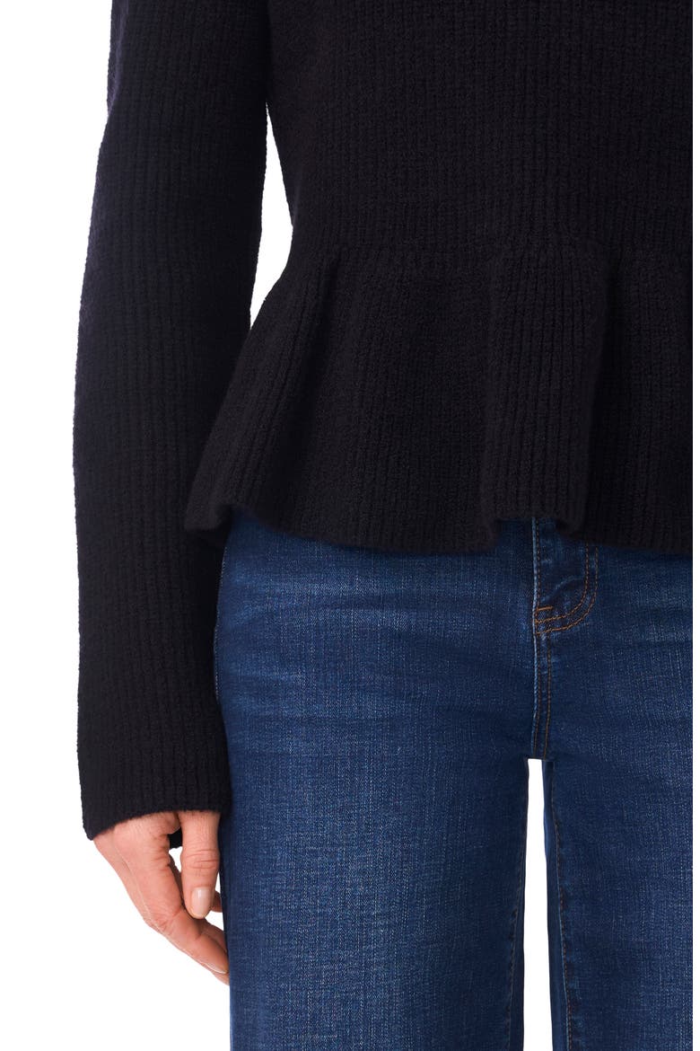 Rib Peplum Sweater, Alternate, color, RICH BLACK