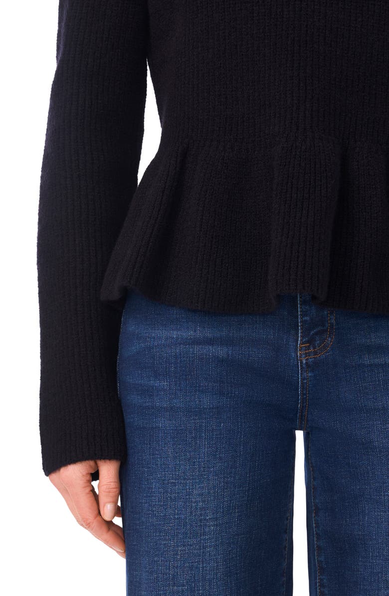 CeCe Rib Peplum Sweater, Alternate, color, Rich Black