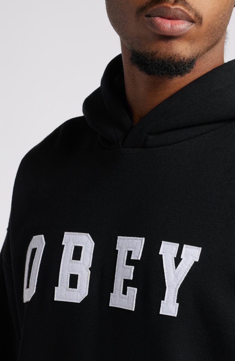 Obey Oversize Felt Logo Appliqué Extra Heavy Fleece Hoodie, Alternate, color, 