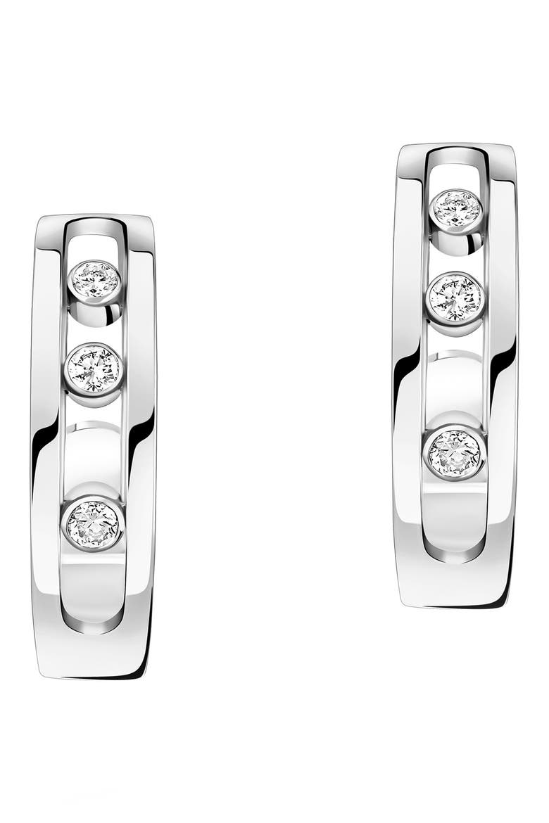 Creoles Move Huggie Hoop Earrings, Alternate, color, WHITE GOLD
