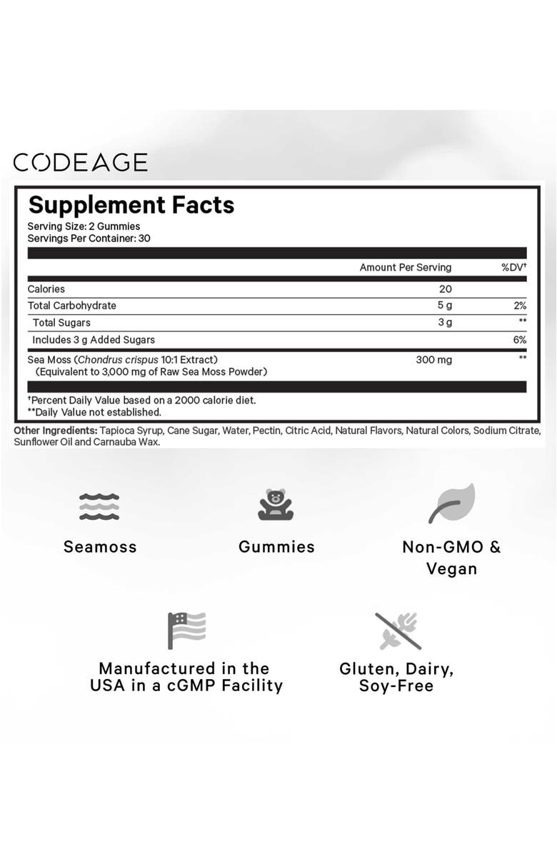 Codeage Irish Sea Moss Gummies Supplement, Alternate, color, White