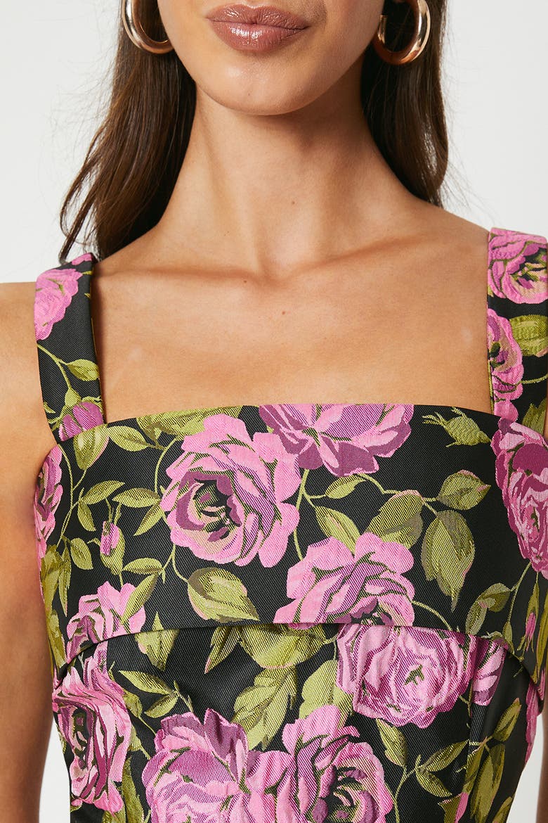 Wide Strap Jacquard Midi Dress, Alternate, color, Black