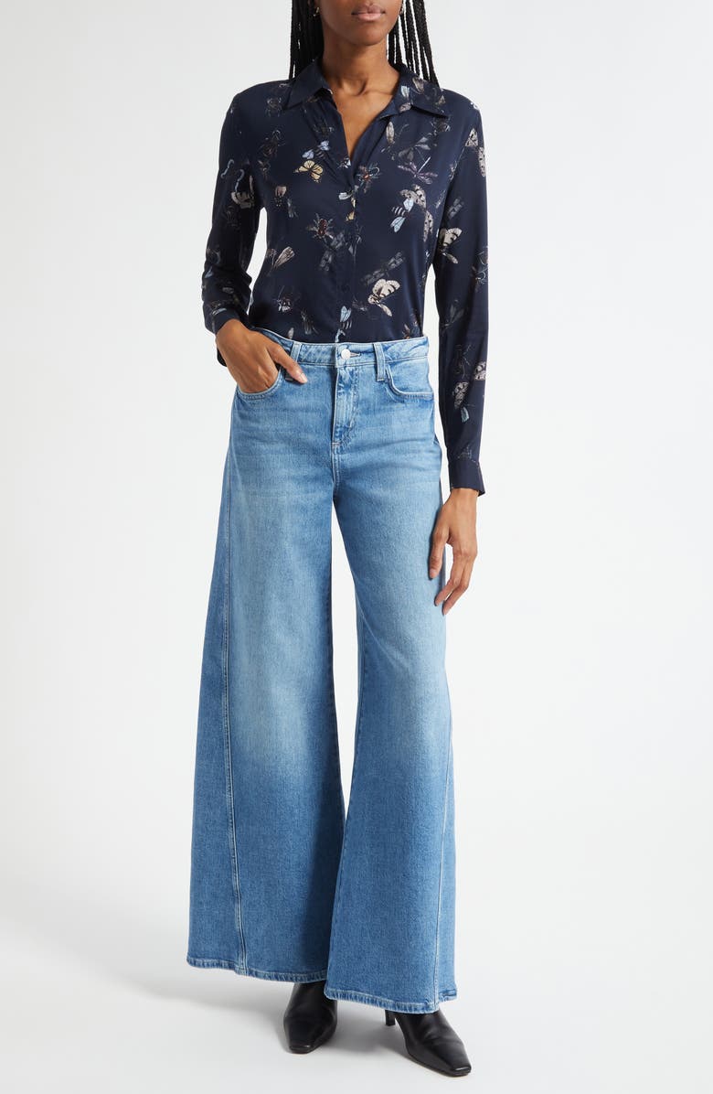 L'AGENCE Beau Seamed High Waist Wide Leg Jeans, Alternate, color, Kona