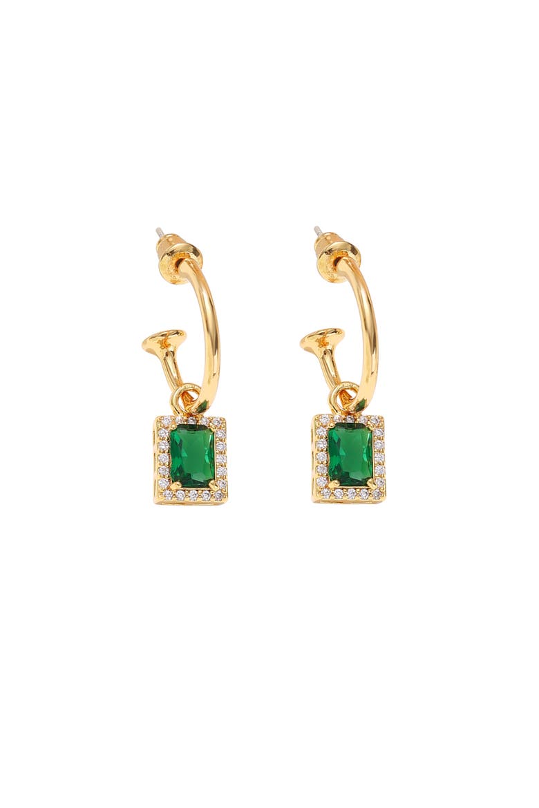 Emerald Green Drop Hoop Earrings, Main, color, Gold