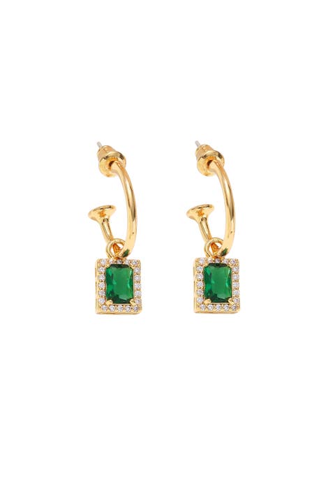 Emerald Green Drop Hoop Earrings