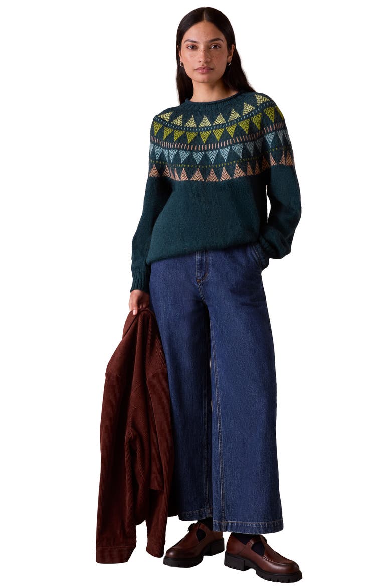 British Geo Fair Isle Yoke Sweater, Alternate, color, Dark Teal