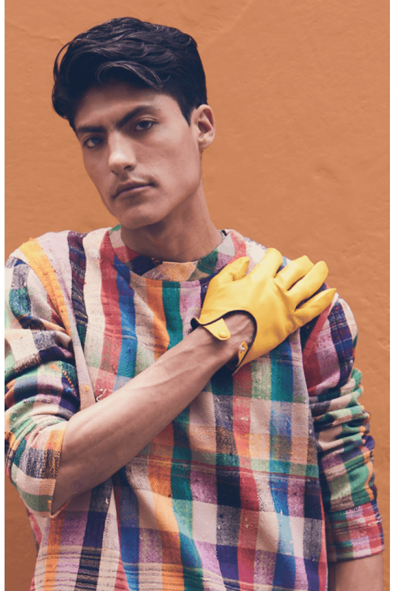 Men's Leather Driving Gloves, Alternate, color, Yellow With Black Trim