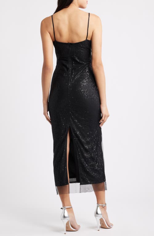 Vince Camuto Placed Sequin Floral Gown In Black