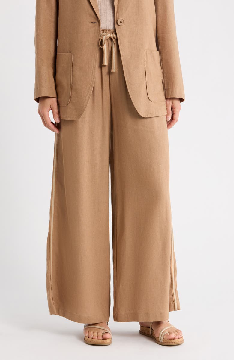 MAX STUDIO Side Stripe Linen Blend Wide Leg Pants, Main, color, Mocha