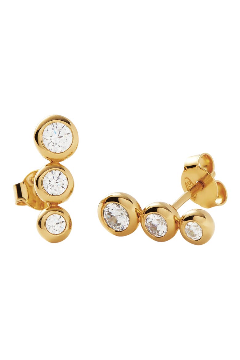 Triple Cubic Zirconia Stud Earrings, Alternate, color, GOLD
