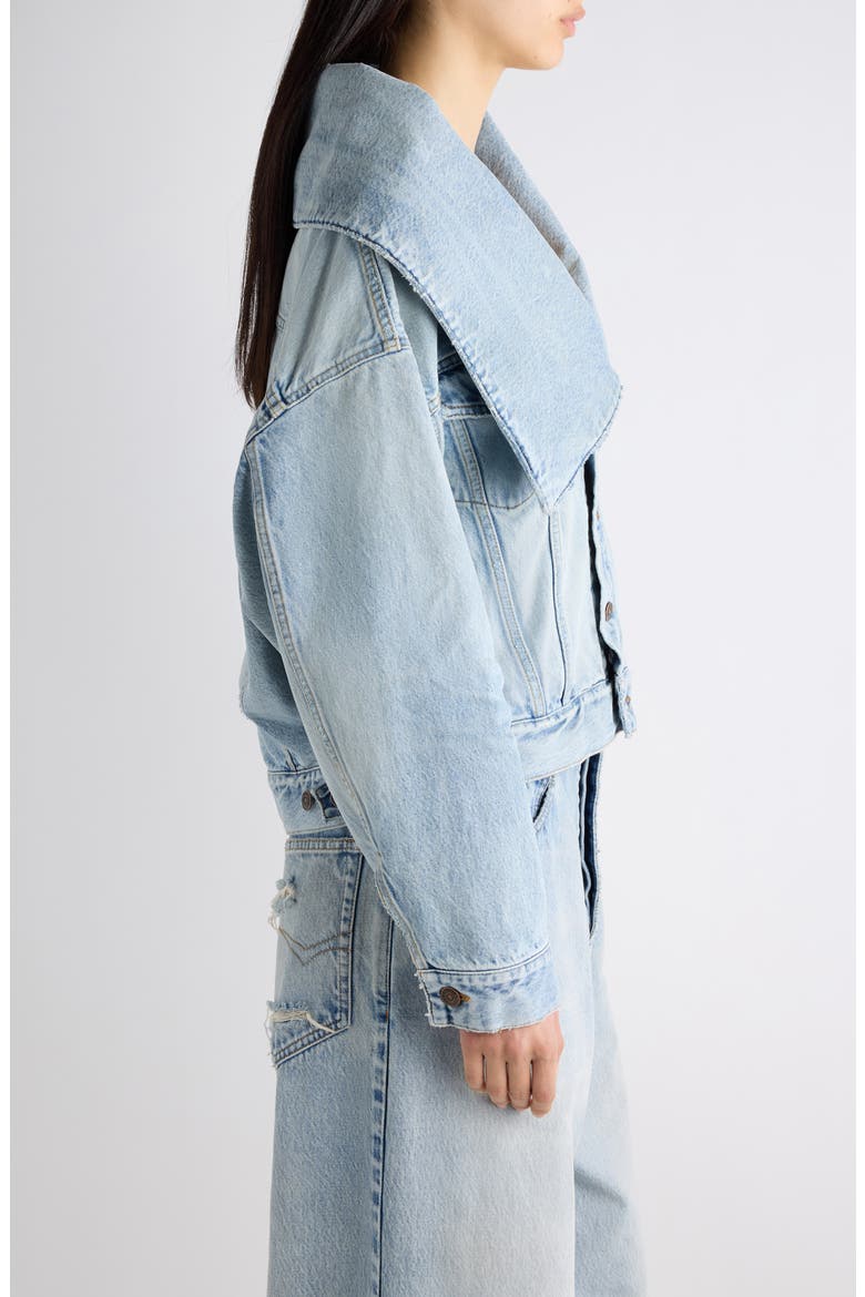 Standing Collar Boxy Denim Jacket, Alternate, color, 4020 BLEACH LIGHT BLUE