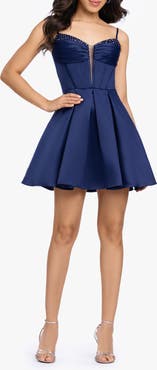 Blondie Nites Beaded Pleated Fit & Flare Party Dress