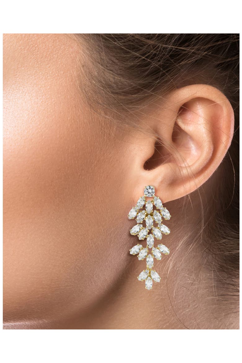 Marquise CZ Cluster Drop Clip-On Earrings, Alternate, color, CLEAR/GOLD
