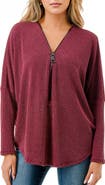 O.L. Quarter Zip Drop Shoulder Rib Long Sleeve Top