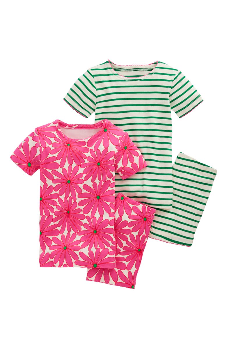 Mini Boden Kids' Assorted 2-Pack Fitted Cotton Two-Piece Pajamas, Main, color, Pink Flower