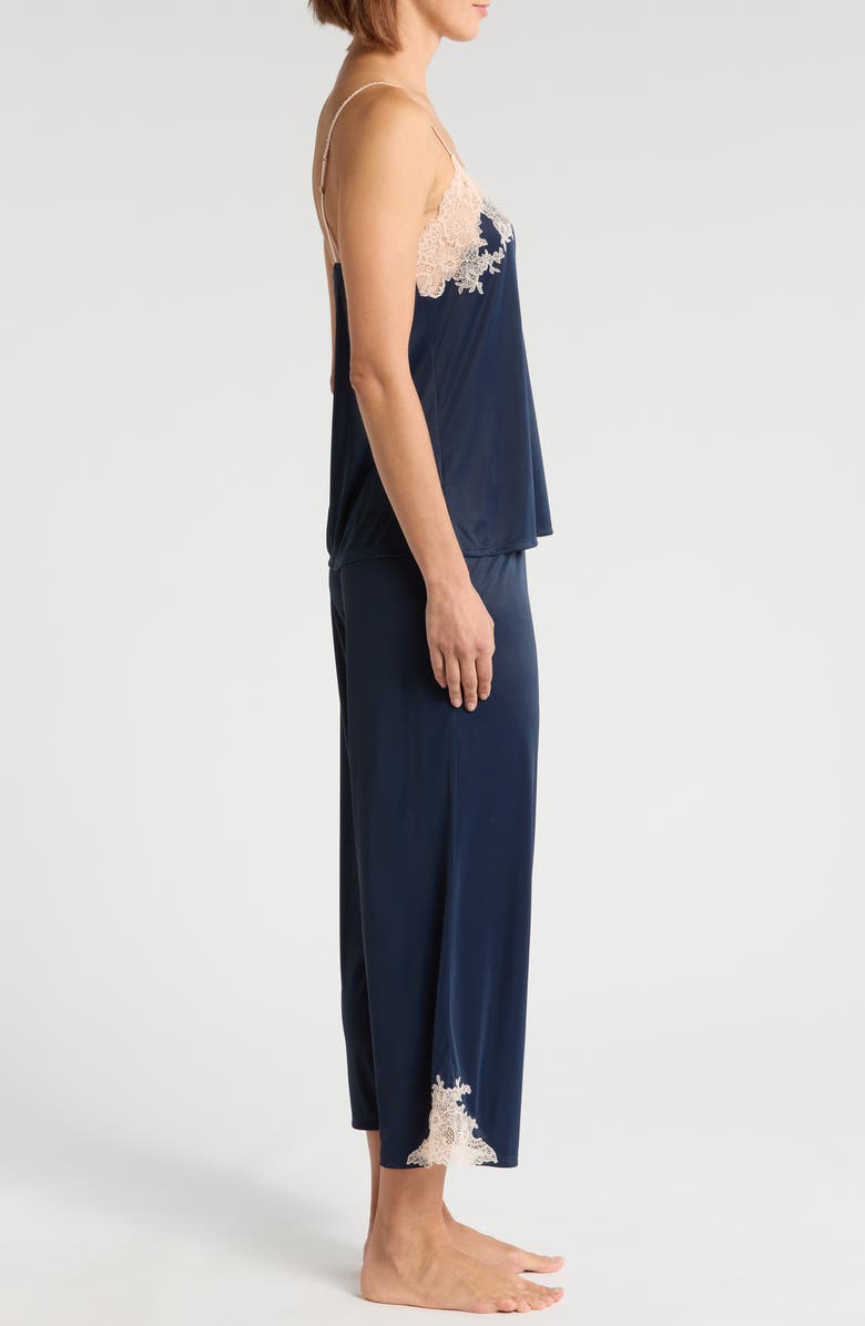Natori Enchant Lace Trim Satin Pajamas, Alternate, color, Night Blue