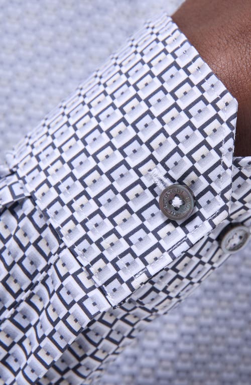 Bugatchi Axel Geo Print Shaped Fit Stretch Cotton Button-up Shirt In Zinc