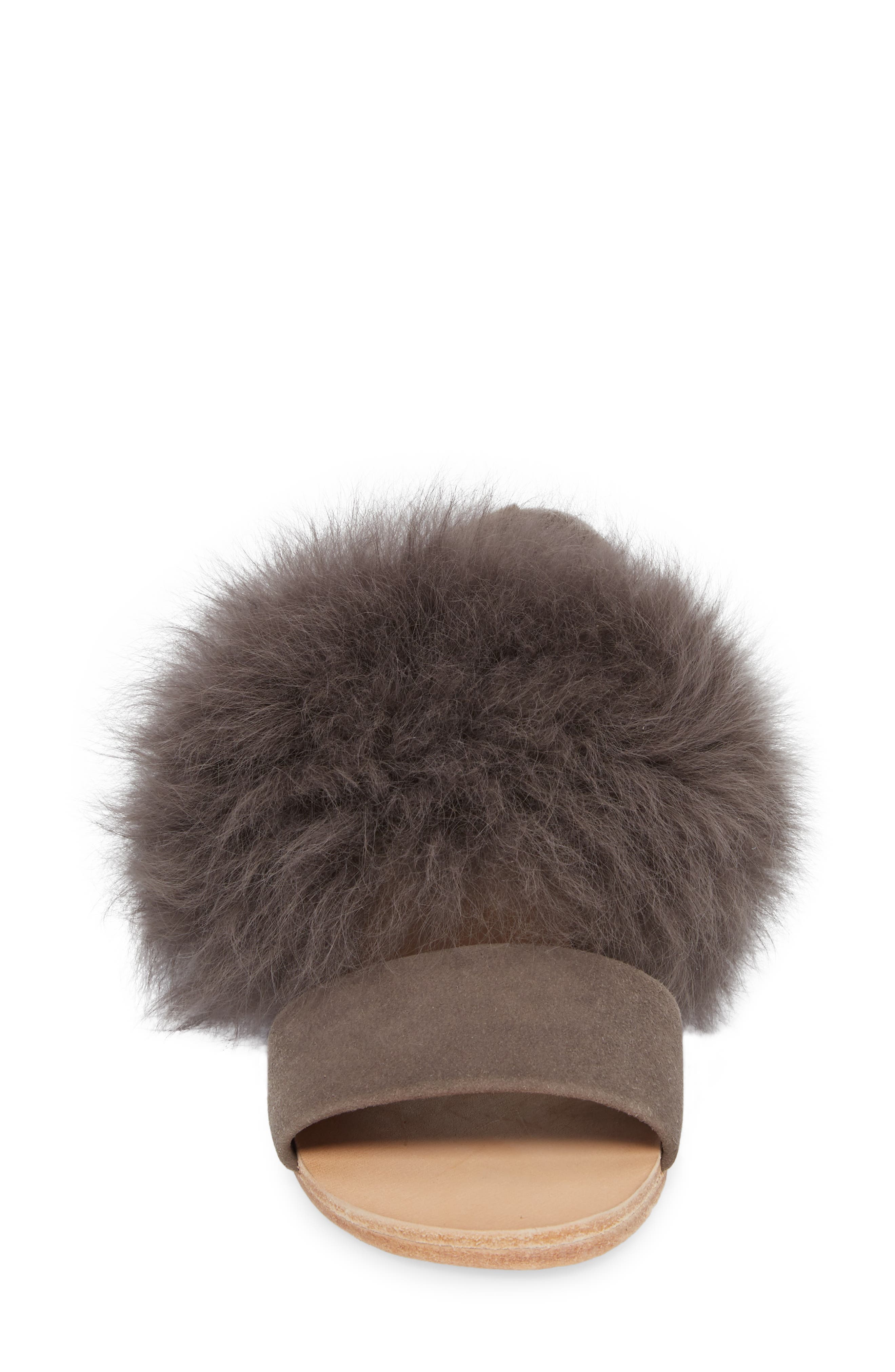 Clemence Genuine Alpaca Fur Sandal, Alternate, color, GREY SUEDE