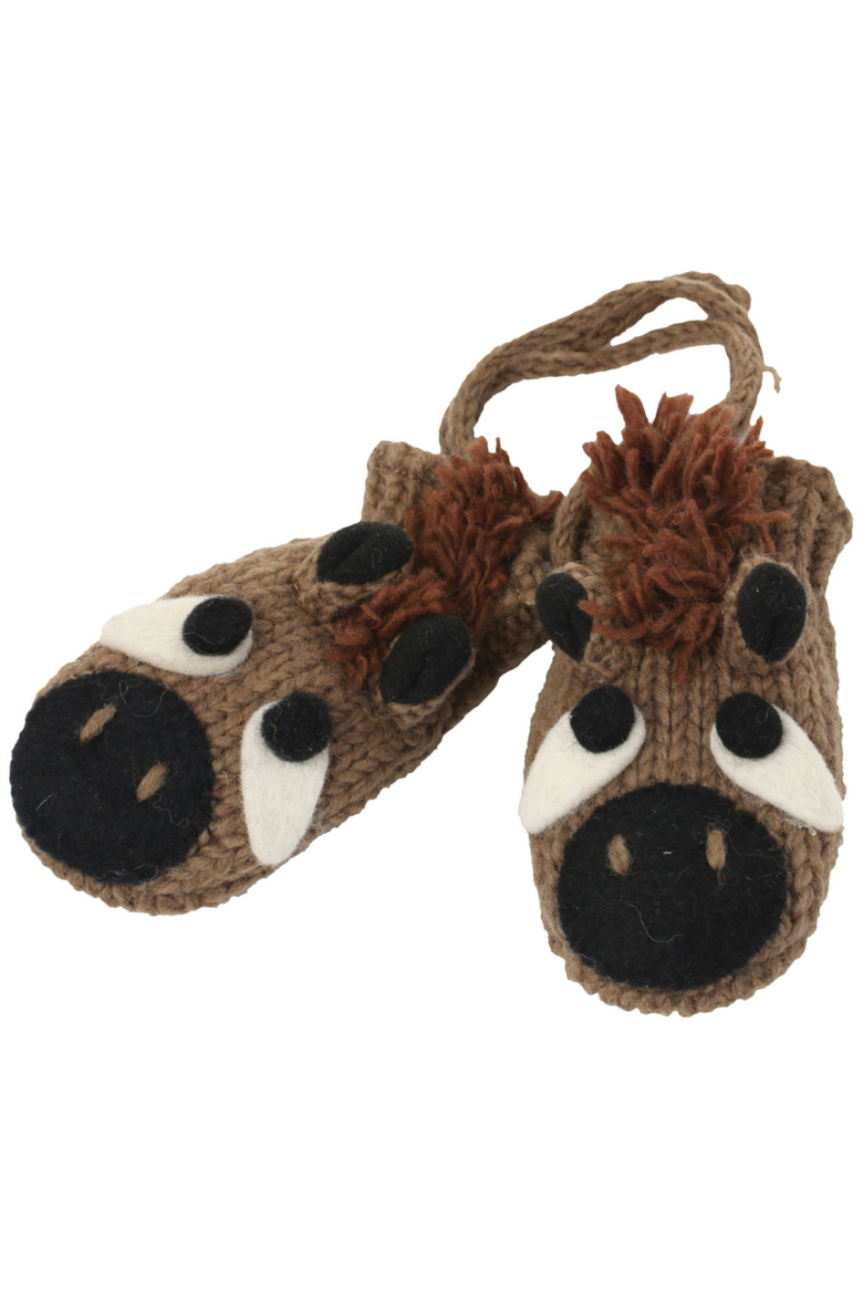 Horse2 Mittens, Main, color, Brown