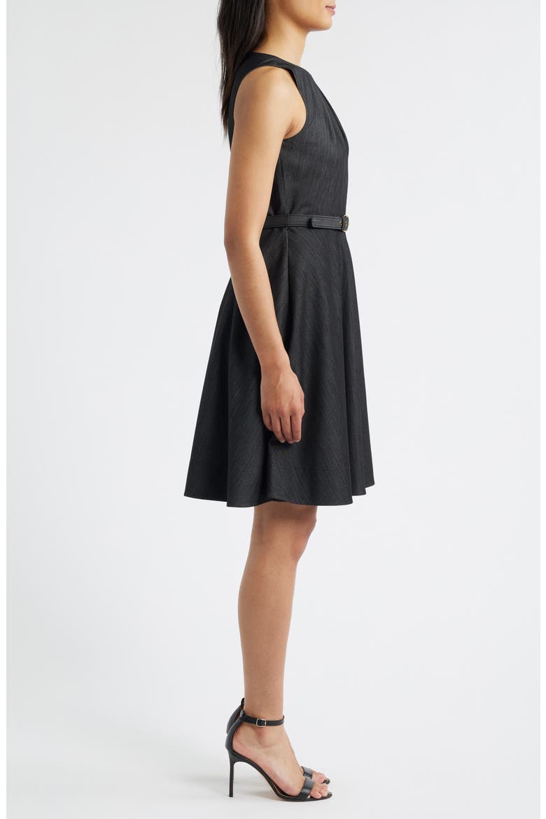 Pleat Belted Fit & Flare Dress, Alternate, color, BLACK